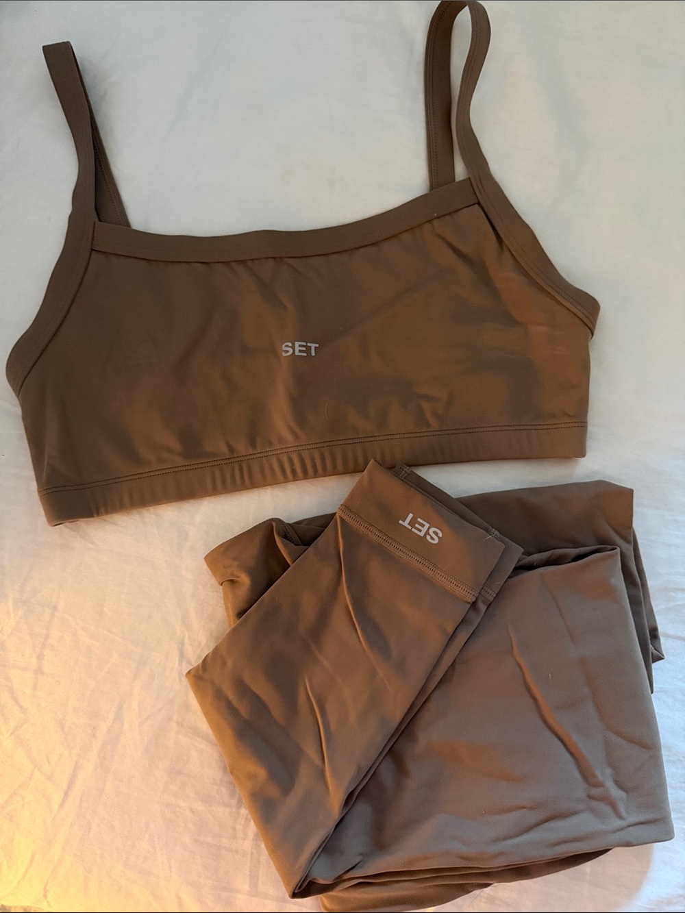 SET Active Brown Crop Bralette and Leggings Set